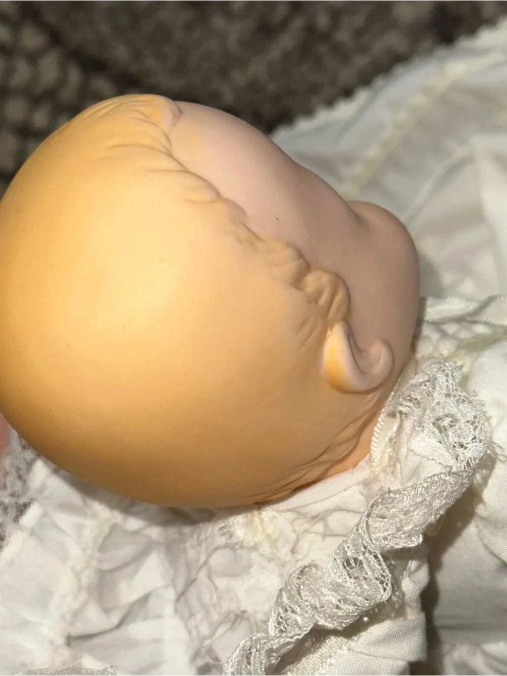 Russ Vintage White Porcelain & Cloth Baby Love Christening Doll with Lace Bonnet